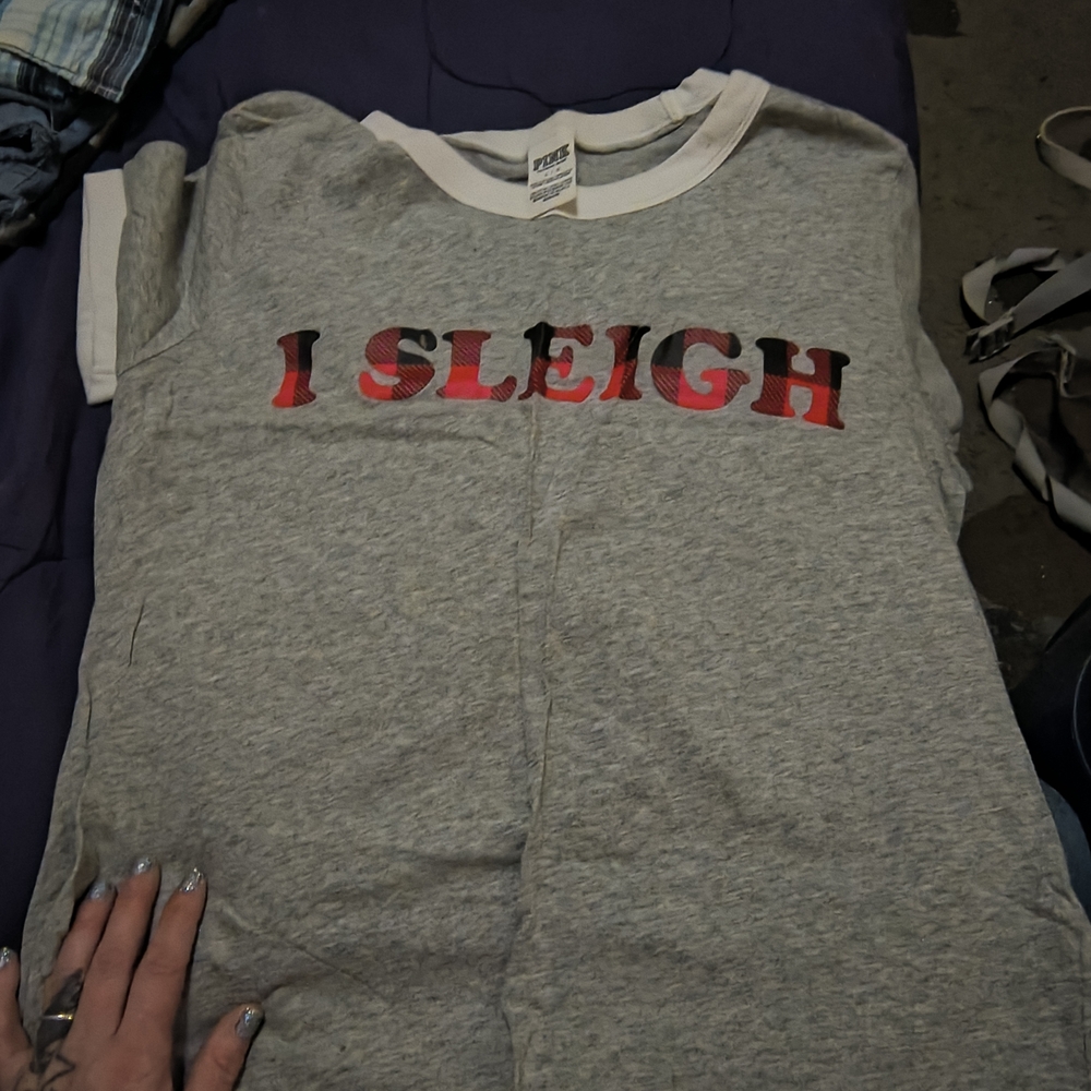 PINK Victoria's Secret Gray Tee with Red and Black Print